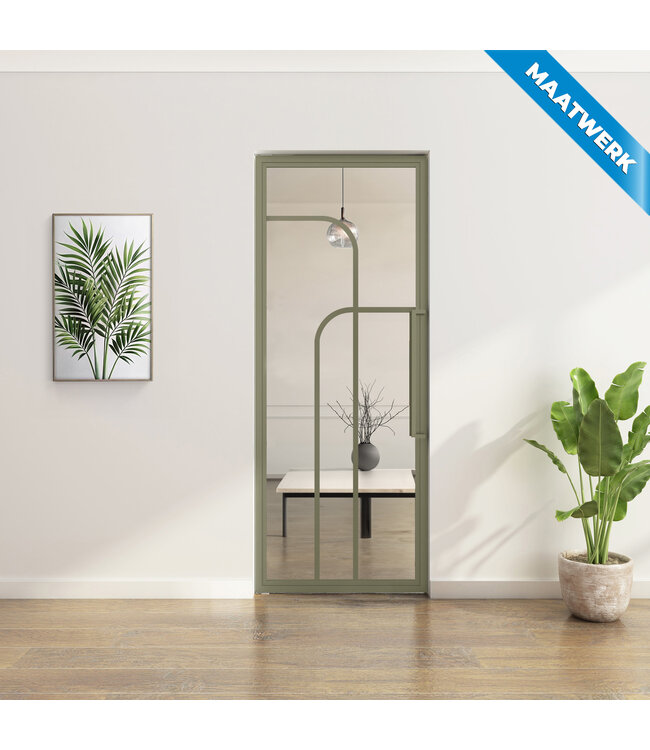 Stalen Taatsdeur - Maatwerk - Olijfgroen - 4 Vlaks rond - Rook glas