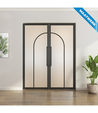 Dubbele stalen taatsdeur - Zwart - Maatwerk - 2 Vlaks rond - Mat glas