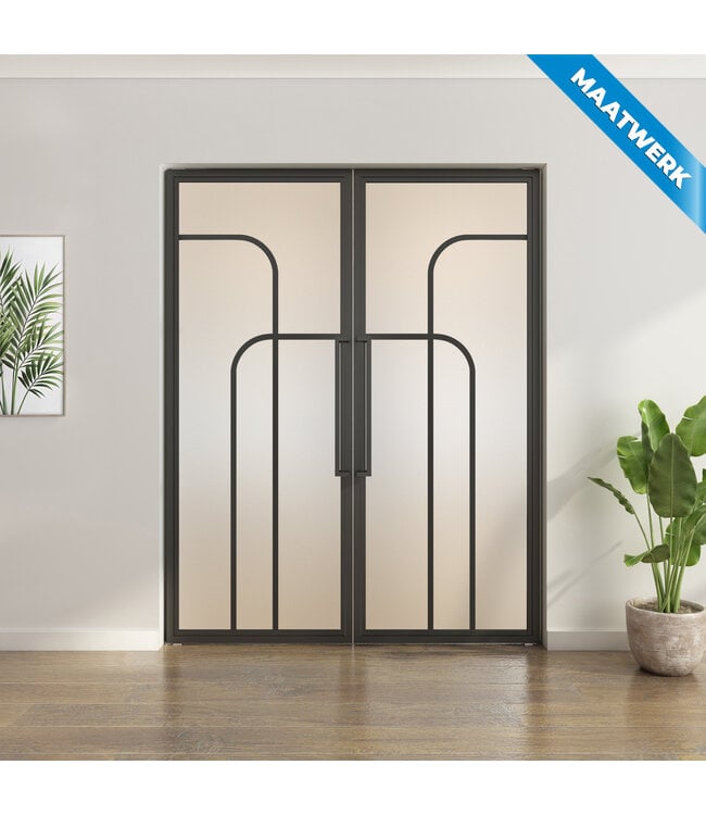 Dubbele stalen taatsdeur - Zwart - Maatwerk - 4 Vlaks rond - Helder glas