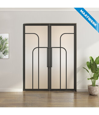 Dubbele stalen taatsdeur - Zwart - Maatwerk - 4 Vlaks rond - Mat glas