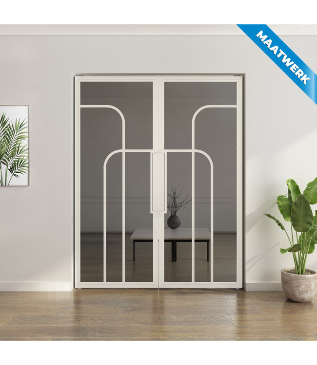 Dubbele stalen taatsdeur - Wit - Maatwerk - 4 Vlaks rond - Mat glas