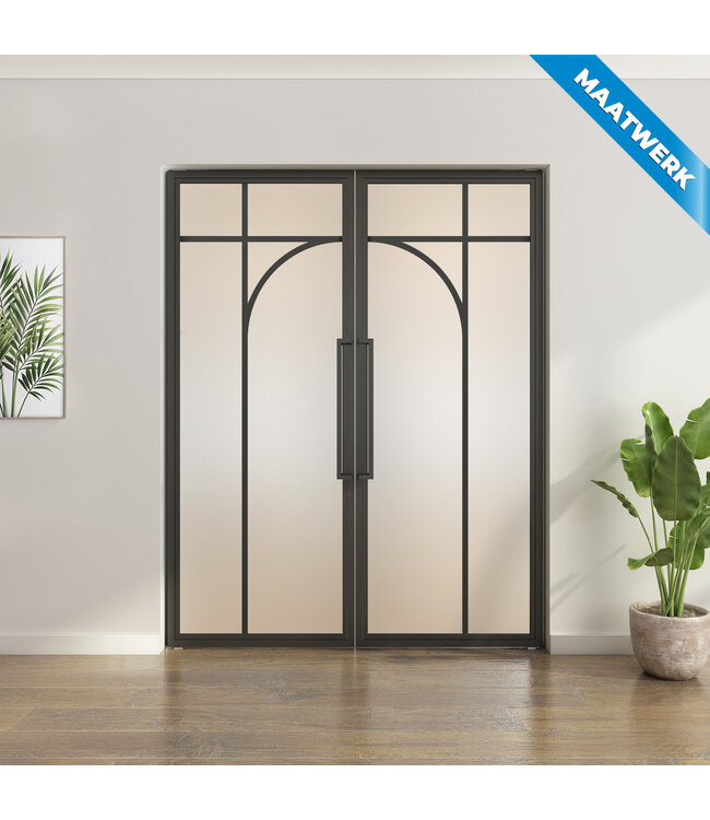 Dubbele stalen taatsdeur - Zwart - Maatwerk - 5 Vlaks rond - Rook glas