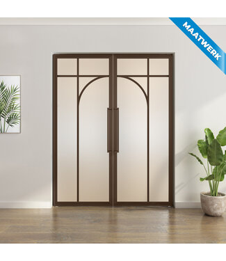 Dubbele stalen taatsdeur - Brons - Maatwerk - 5 Vlaks rond - Mat glas