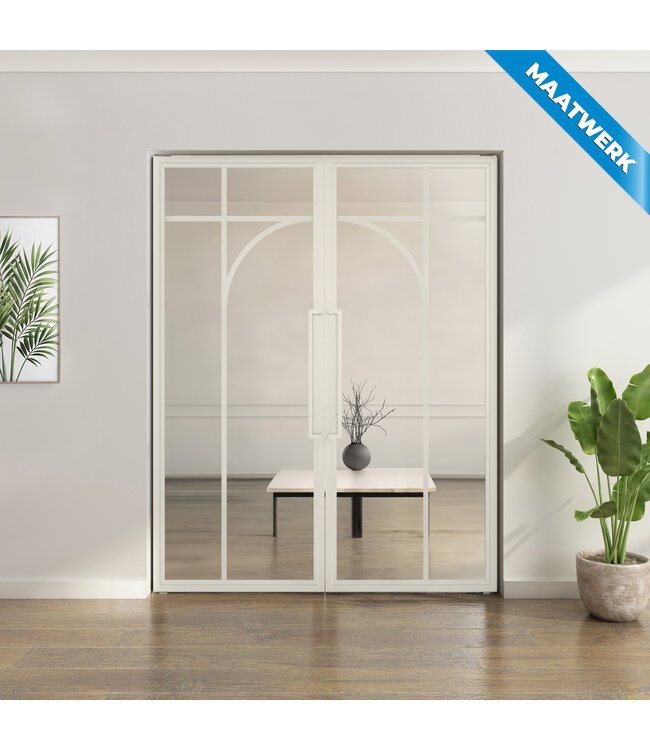 Dubbele stalen taatsdeur - Wit - Maatwerk - 5 Vlaks rond - Rook glas