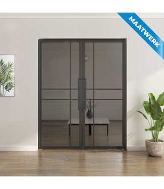 OUTLET: Dubbele stalen taatsdeur - 6 Vlaks - Rook glas - Luxe design - 240,5 x 211,8