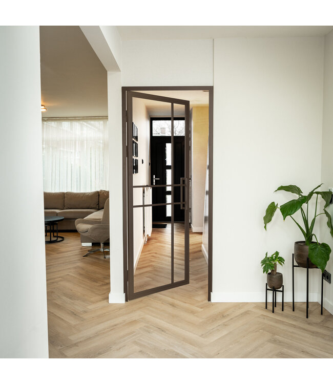 OUTLET: Stalen Binnendeur - Brons - 6 Vlaks - 231,5 x 93- Helder glas - Luxe design