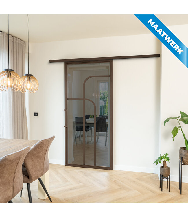 Stalen Schuifdeur met koofsysteem - Brons - 4 Vlaks rond - Maatwerk - Mat glas