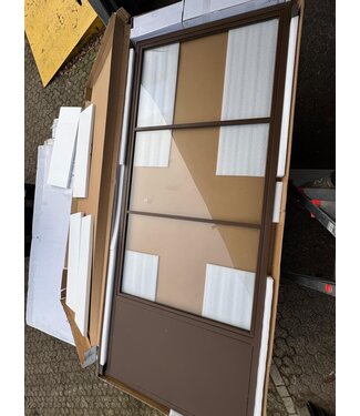 OUTLET: Stalen Schuifdeur - Brons - 3 Vlaks - 235 x 95 - Helder glas incl. Kickplate- Luxe design  - Softclose
