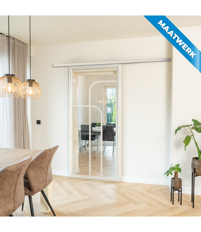 Stalen Schuifdeur met koofsysteem - Wit - 4 Vlaks rond - Maatwerk - Mat glas