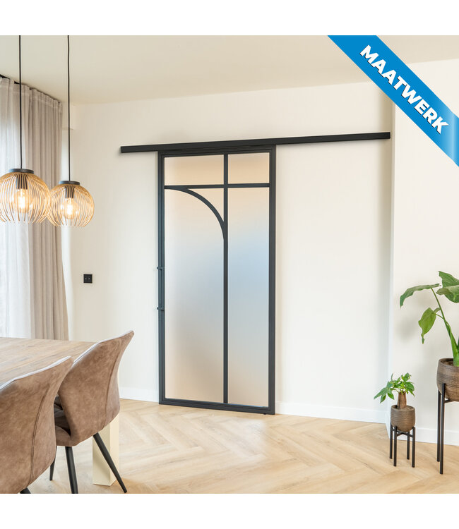 Stalen Schuifdeur met koofsysteem - Zwart - 5 Vlaks rond - Maatwerk - Rook glas