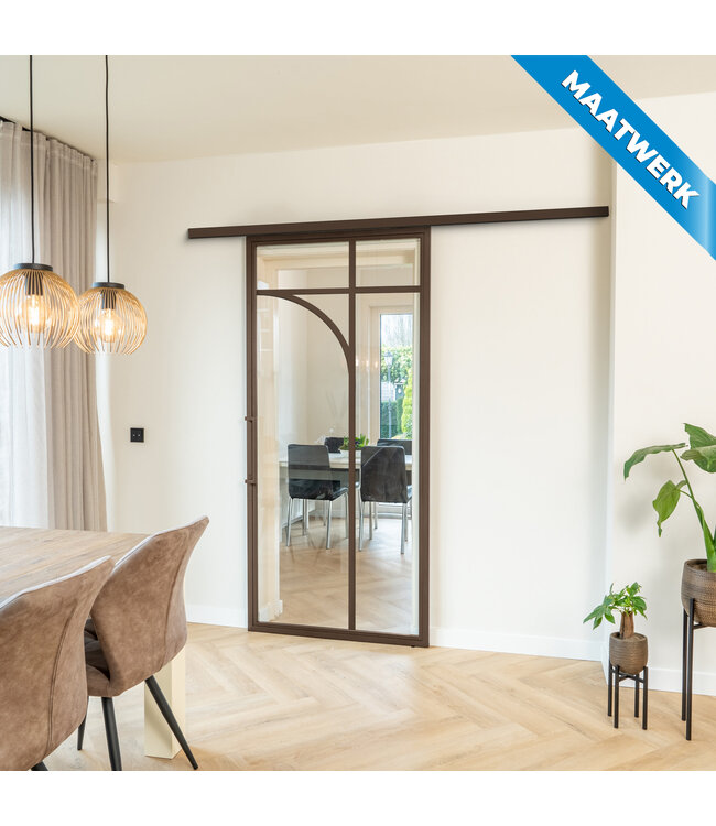 Stalen Schuifdeur met koofsysteem - Brons - 5 Vlaks rond - Maatwerk - Mat glas