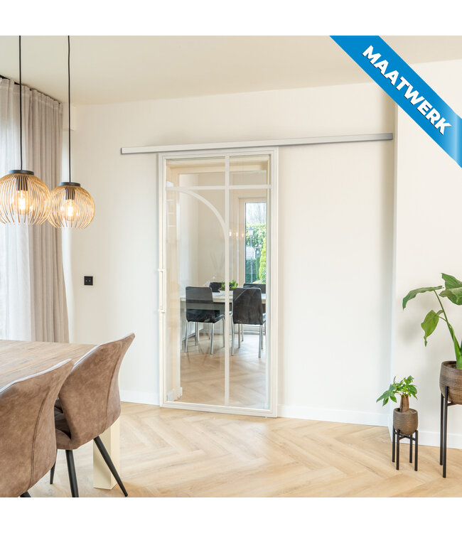 Stalen Schuifdeur met koofsysteem - Wit - 5Vlaks rond - Maatwerk - Mat glas