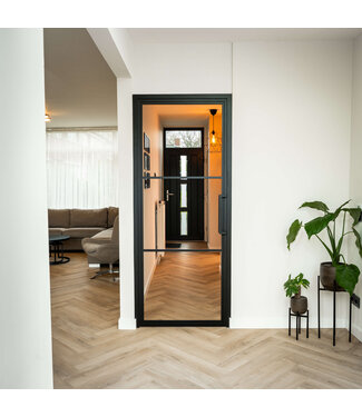 OUTLET: Stalen Binnendeur - Zwart - 3 Vlaks - 231,5 x 93 - helder glas - Luxe design - Rechtsdraaiend