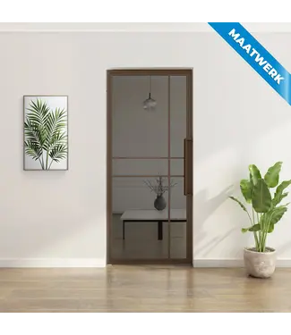 OUTLET: Stalen taatsdeur 242,5 x 89 - Brons - 6 Vlaks - Zwart rook glas