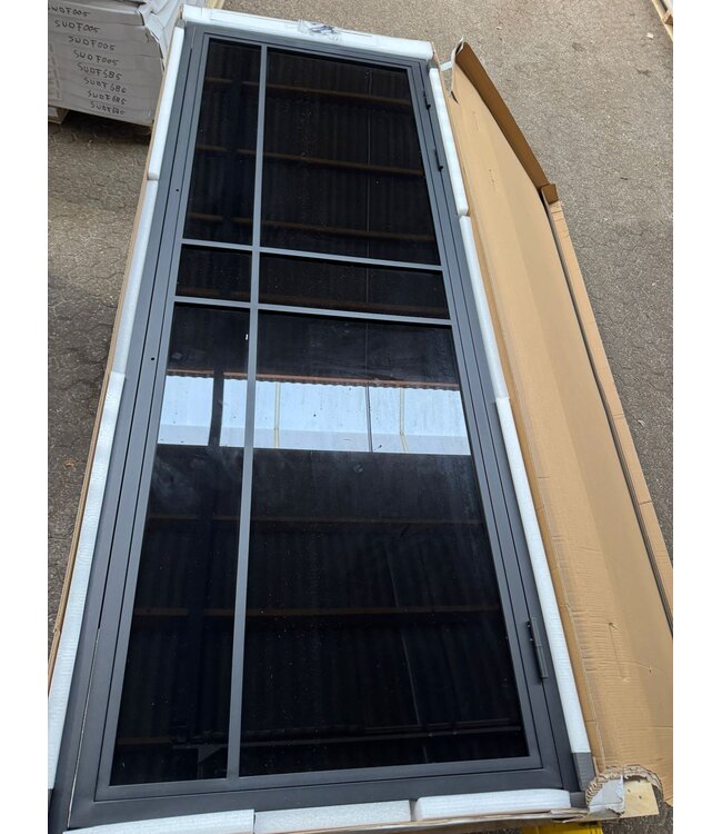 OUTLET: Stalen Binnendeur - Zwart - 6 Vlaks - 245,8 x 91,2 - Zwart rook glas - Luxe design - Rechtsdraaiend