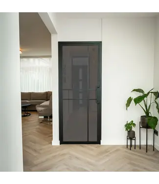 OUTLET: Stalen Binnendeur - Zwart - 6 Vlaks - 245,8 x 91,2 - Zwart rook glas - Luxe design - Rechtsdraaiend