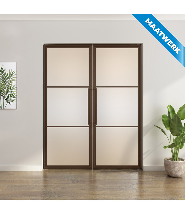 Dubbele stalen taatsdeur - Maatwerk - 3 Vlaks - Bronsrookglas