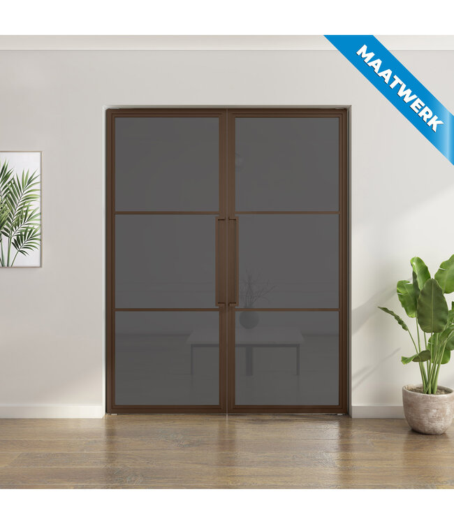 Dubbele stalen taatsdeur - Maatwerk - 3 Vlaks - Bronsrookglas