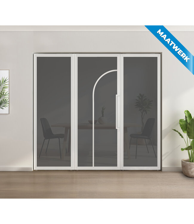 Enkele stalen taatsdeur met glaspaneel - Wit - 2 Vlaks rond - Helder glas