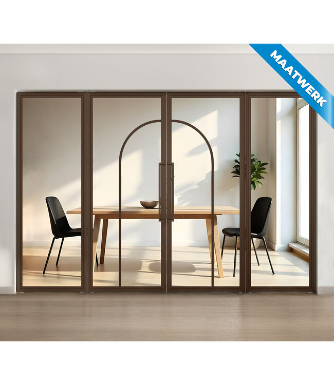 Dubbele stalen taatsdeur met glaspanelen - Brons - 2 Vlaks rond - Mat glas