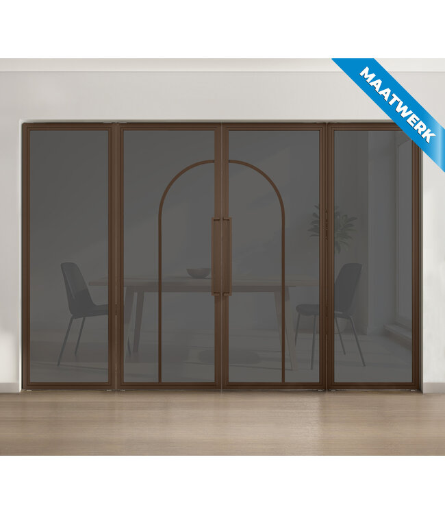 Dubbele stalen taatsdeur met glaspanelen - Brons - 2 Vlaks rond - Mat glas