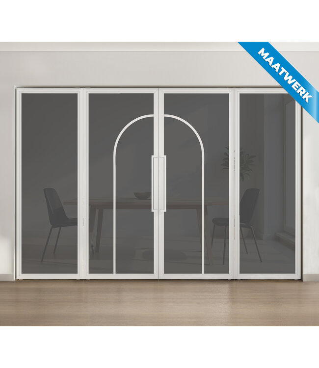 Dubbele stalen taatsdeur met glaspanelen - Wit - 2 Vlaks rond - Helder glas