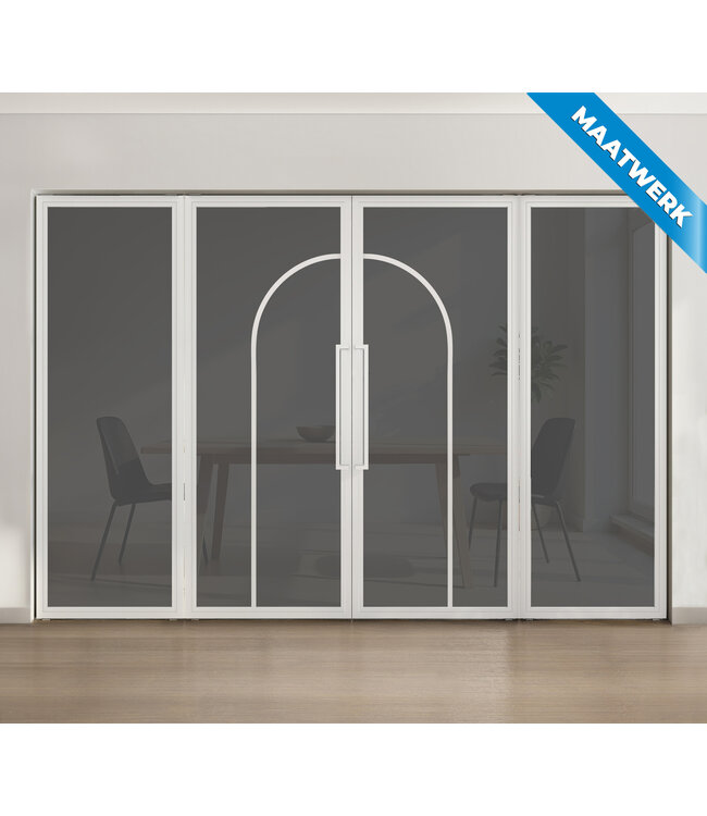 Dubbele stalen taatsdeur met glaspanelen - Wit - 2 Vlaks rond - Mat glas