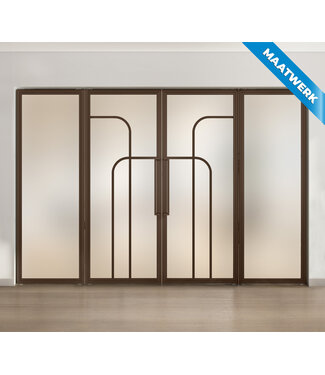 Dubbele stalen taatsdeur met glaspanelen - Brons - 4 Vlaks rond - Mat glas