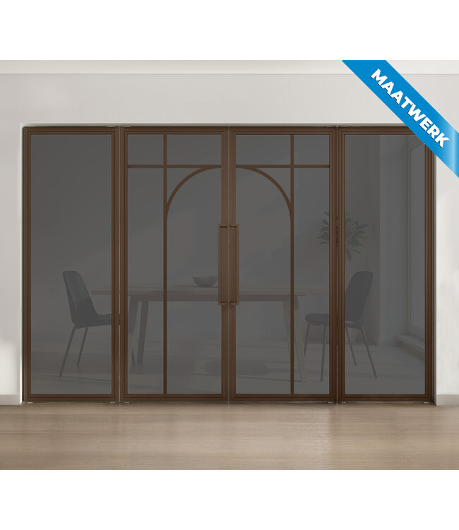 Dubbele stalen taatsdeur met glaspanelen - Brons - 5 Vlaks rond - Mat glas
