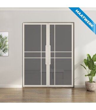 OUTLET: Dubbele stalen taatsdeur - Maatwerk - Wit - 6 Vlaks - Rook glas - Luxe design - 2350 x 1500