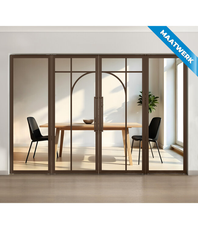 Dubbele stalen taatsdeur met glaspanelen - Brons - 5 Vlaks rond - Brons rook glas