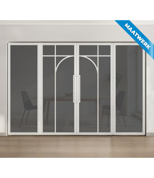 Dubbele stalen taatsdeur met glaspanelen - Wit - 5 Vlaks rond - Helder glas