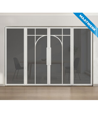 Dubbele stalen taatsdeur met glaspanelen - Wit - 5 Vlaks rond - Rook glas