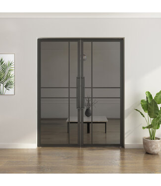 Dubbele stalen taatsdeur - 6 Vlaks  - Rook glas - Luxe design*