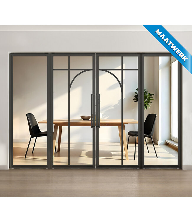 Dubbele stalen taatsdeur met glaspanelen - Zwart - 5 Vlaks rond -Rook glas