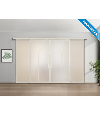 Dubbele stalen Schuifdeuren met koofsysteem en glaspanelen - Wit - 2 Vlaks rond - Maatwerk - Mat glas