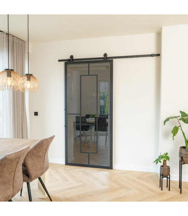 Stalen Schuifdeur - Zwart - 5 Vlaks - Mat glas