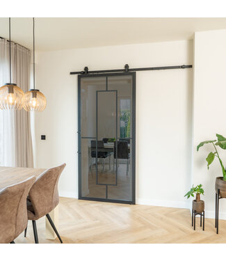 Stalen Schuifdeur - Zwart - 5 Vlaks - Rook glas