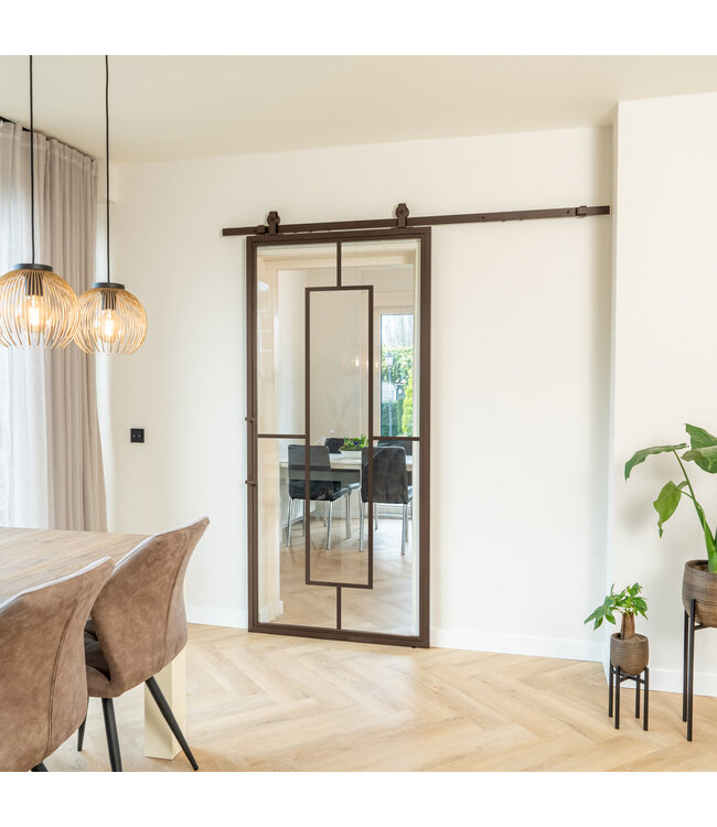 Stalen Schuifdeur - Brons - 5 Vlaks - Mat glas