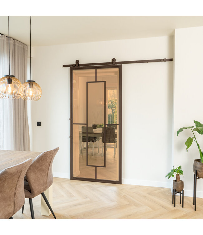 Stalen Schuifdeur - Brons - 5 Vlaks - Mat glas