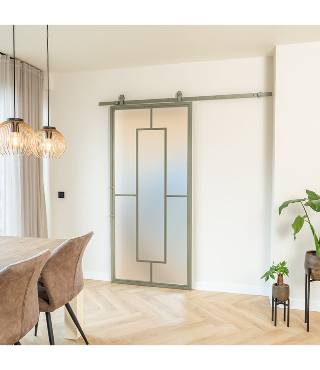 Stalen Schuifdeur - Olijfgroen - 5 Vlaks - Helder glas