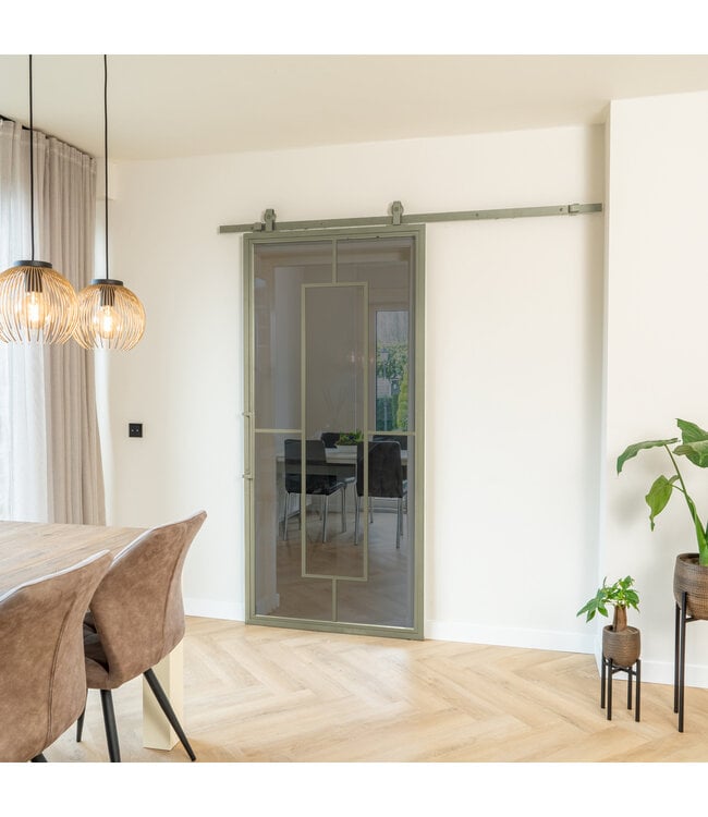 Stalen Schuifdeur - Olijfgroen - 5 Vlaks - Mat glas