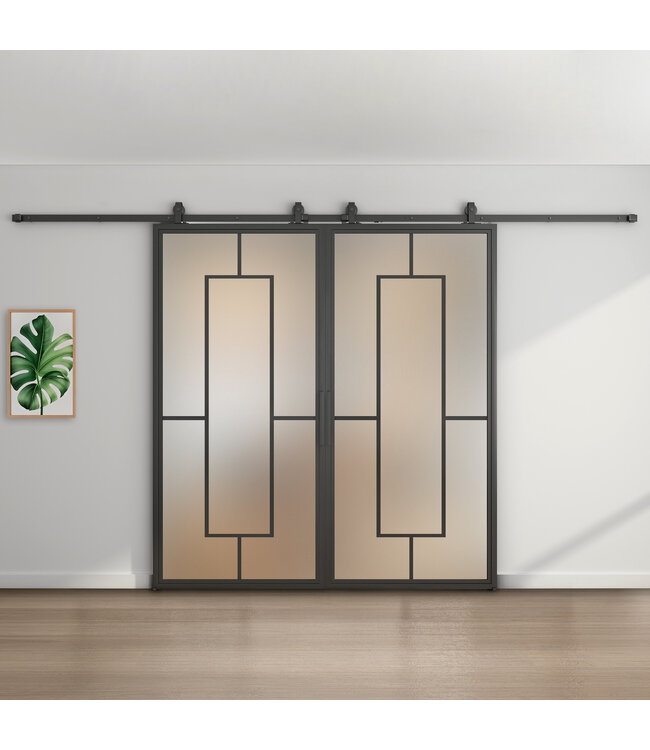 Dubbele stalen schuifdeur - Zwart - 5 Vlaks - Rook glas