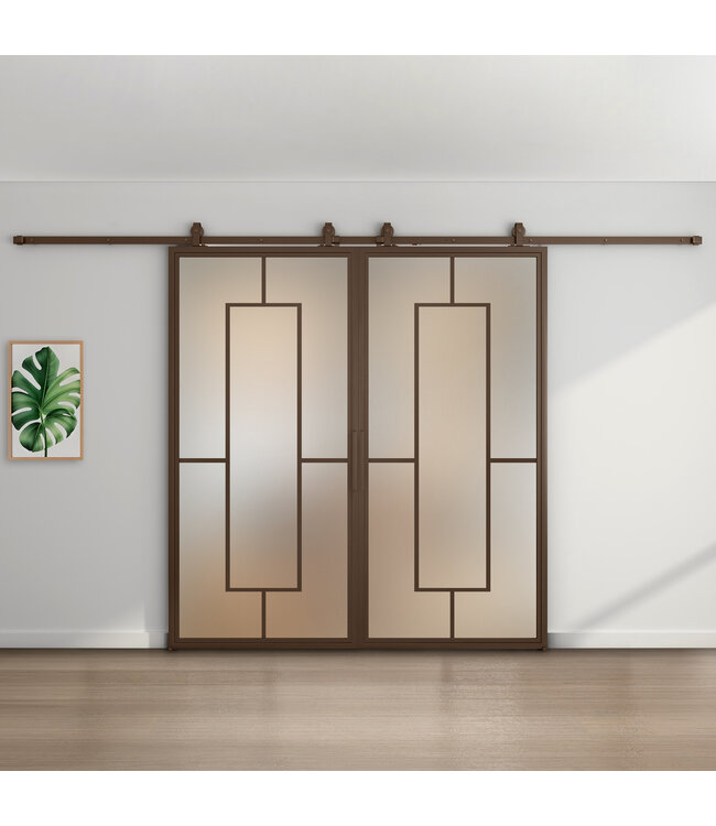 Dubbele stalen schuifdeur - Brons - 5 Vlaks - Brons rook glas