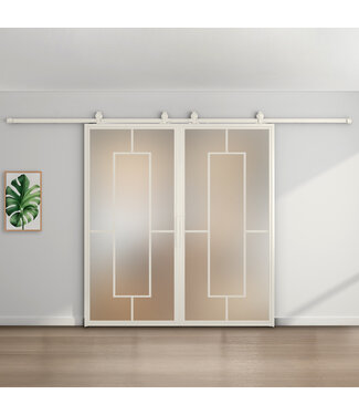 Dubbele stalen schuifdeur - Wit - 5 Vlaks - Mat glas