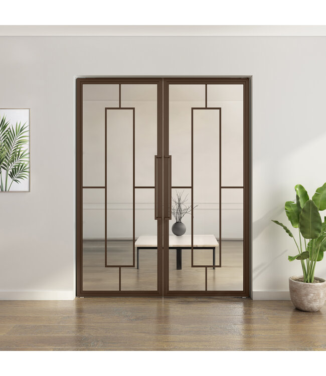 Dubbele stalen taatsdeur - Brons - 5 Vlaks - Mat glas