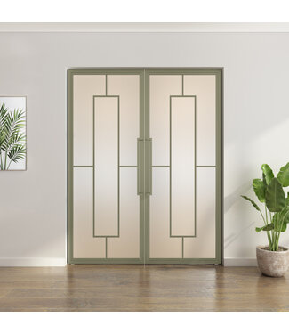 Dubbele stalen taatsdeur - Olijfgroen - 5 Vlaks - Mat glas
