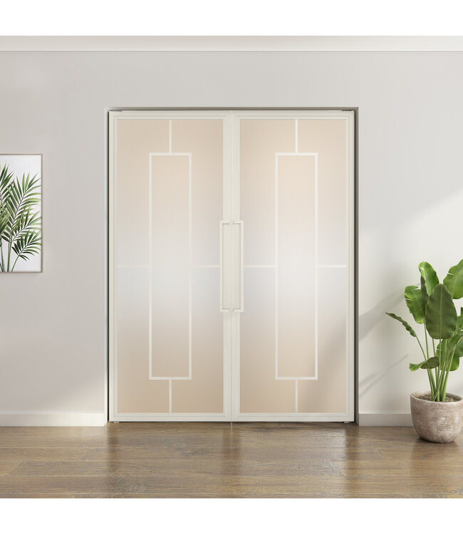 Dubbele stalen taatsdeur - Wit - 5 Vlaks - Rook glas