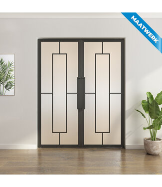 Dubbele stalen taatsdeur - Zwart - Maatwerk - 5 Vlaks - Mat glas