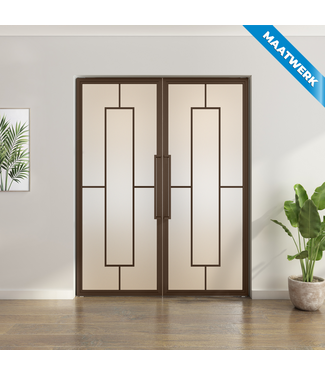 Dubbele stalen taatsdeur - Brons - Maatwerk - 5 Vlaks - Mat glas